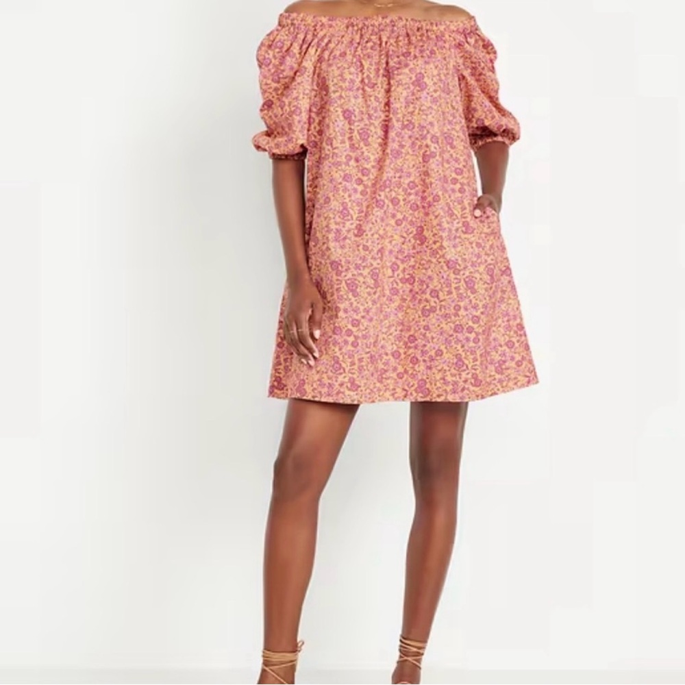 Old Navy pink floral off the shoulder mini swing dress
